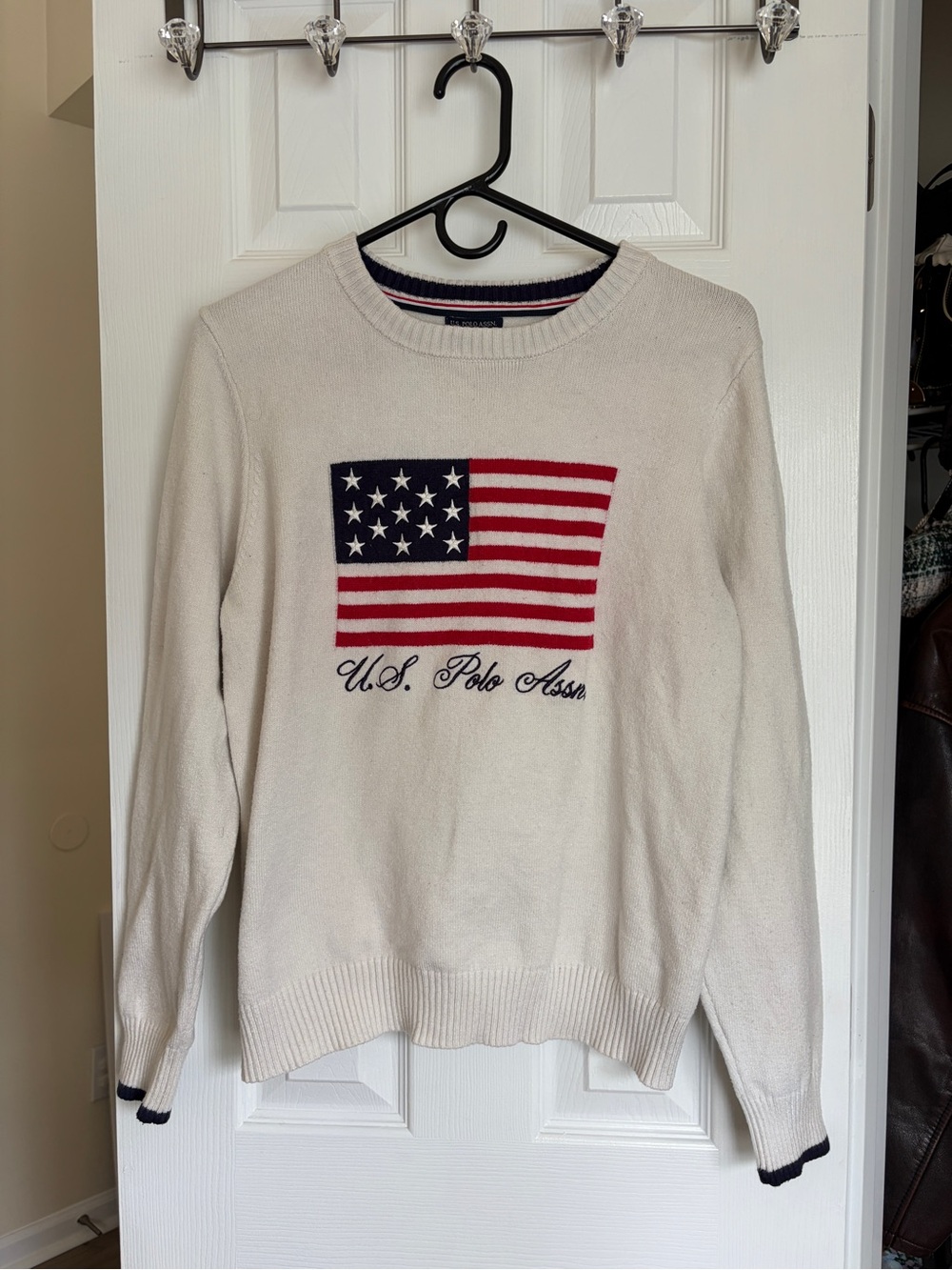 U.S. Polo Assn. Flag Crew Neck White Sweater XL
